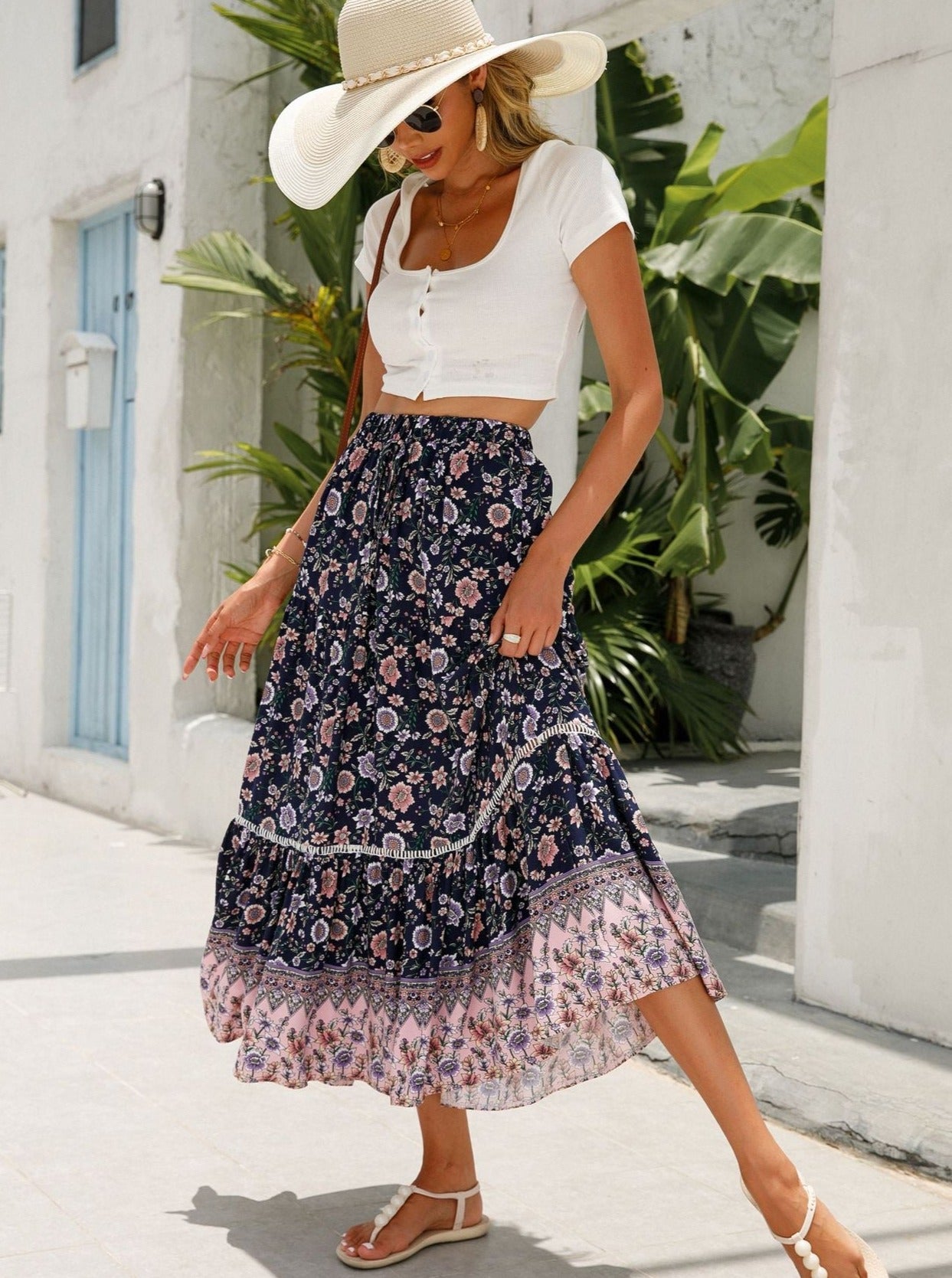 Long Lace Splicing Bohemian Style Skirt