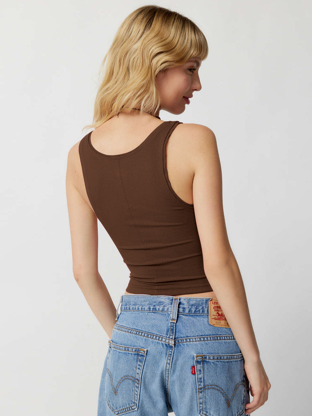 Bruin gebreide sexy bodycon crop top 