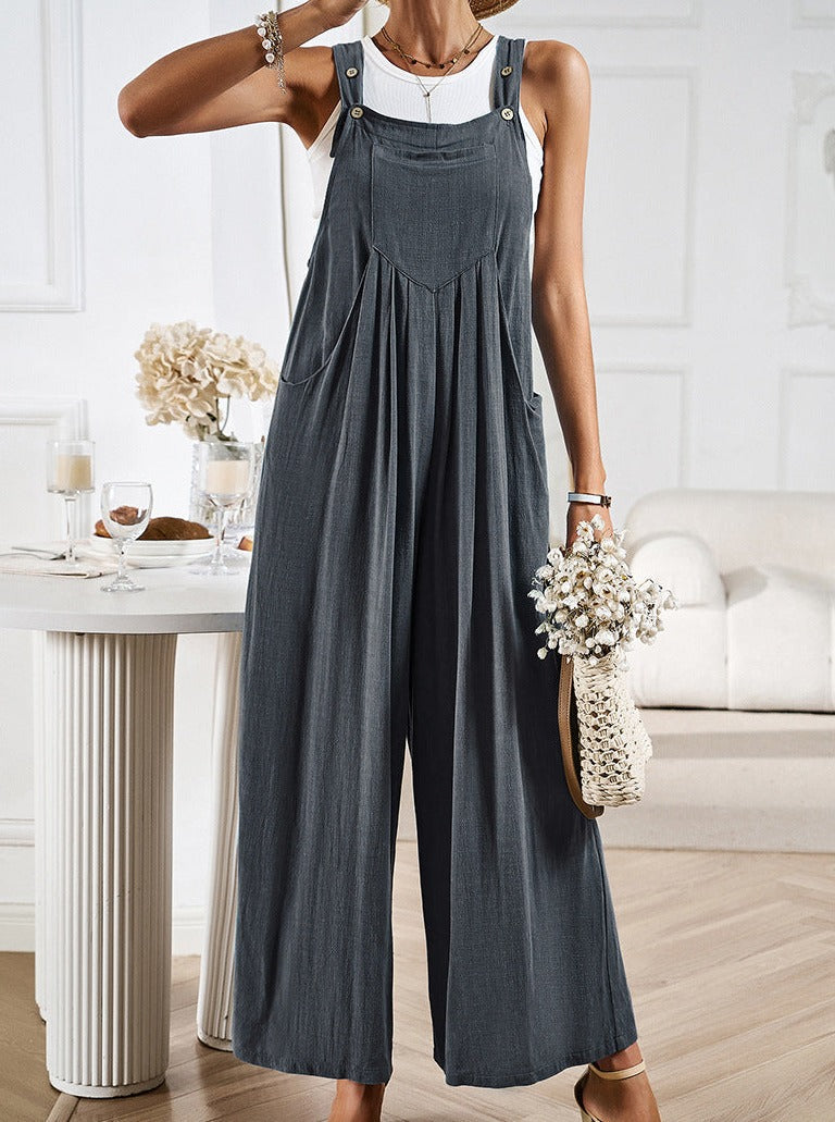 Mouwloze losse overalls jumpsuit met wijde pijpen 