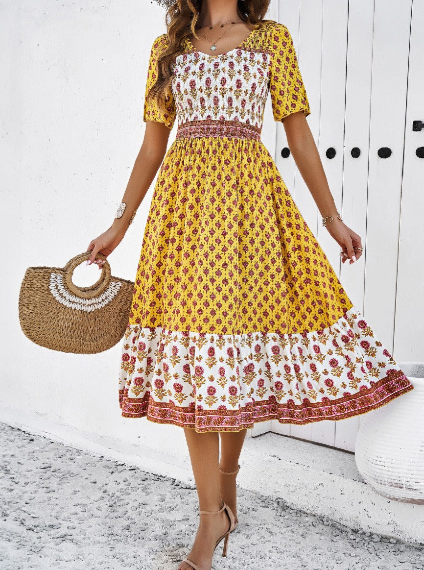 Elegant Retro Floral Printed Sundress