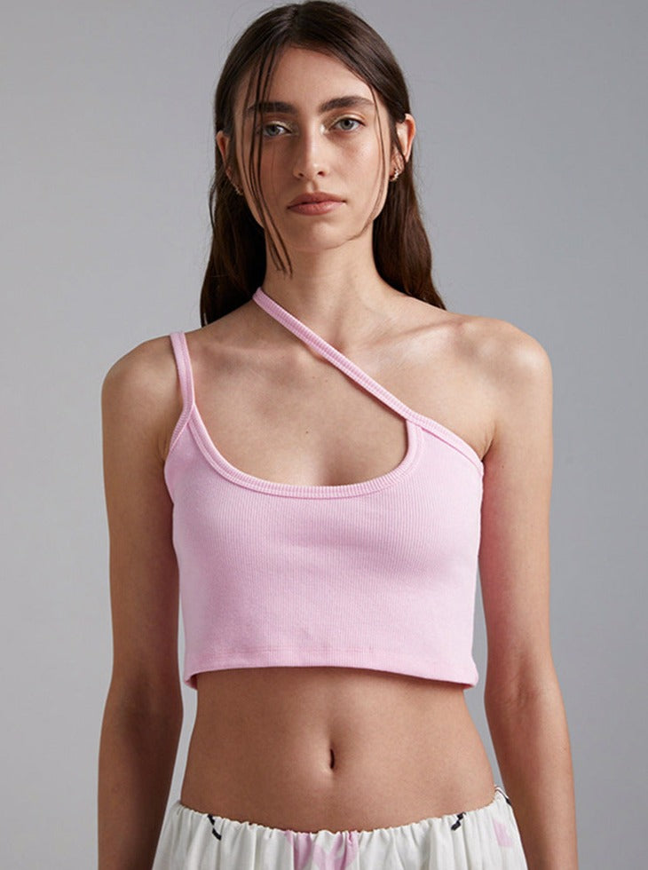 Asymmetrische crop top met één schouder 