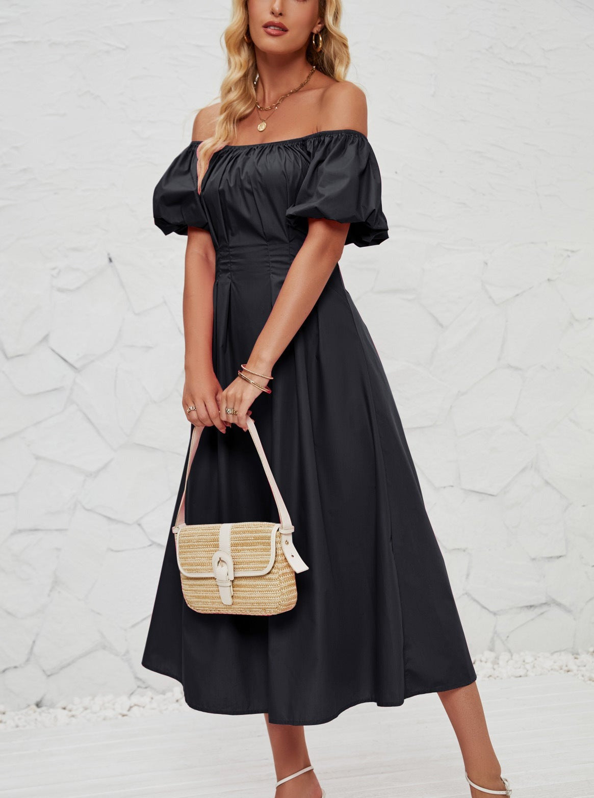 Off Shoulder Midi-jurk met klokmouwen 