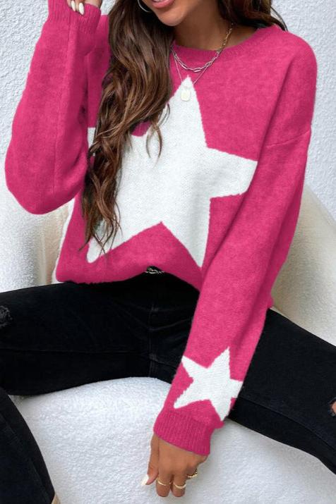 Rose Long Sleeve Star Print Sweater