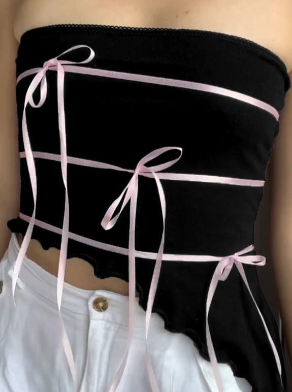 Roze strappy strik design tube top 