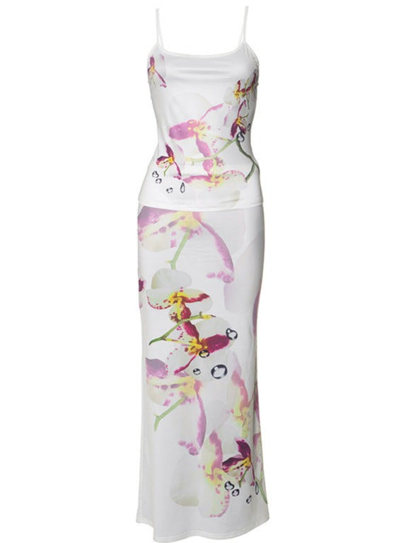 Mouwloze maxi-jurk met bloemenorchideeprint 