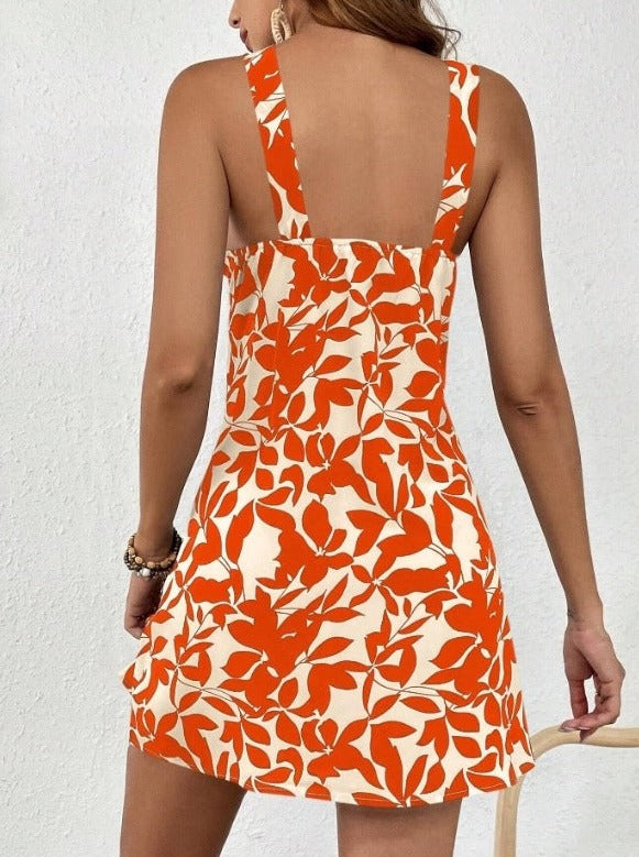 Tropical Print Halter Neck Sexy Dress