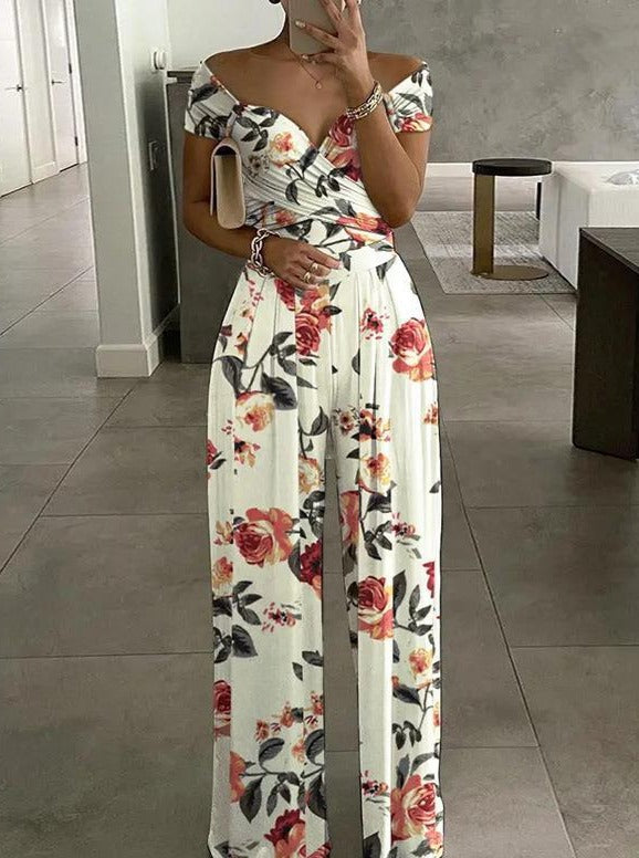 Casual jumpsuit met wijde pijpen en print