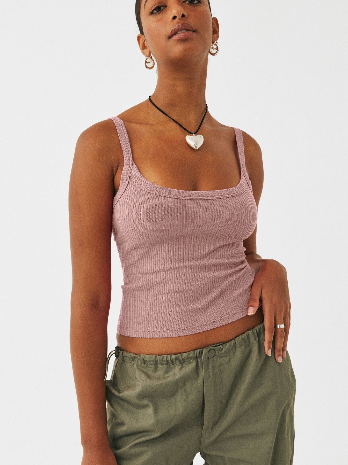 Roze Sexy Gebreide Camisole Mouwloze Crop Top 