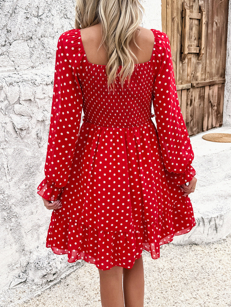 Casual rode off-shoulder polkadotjurk 