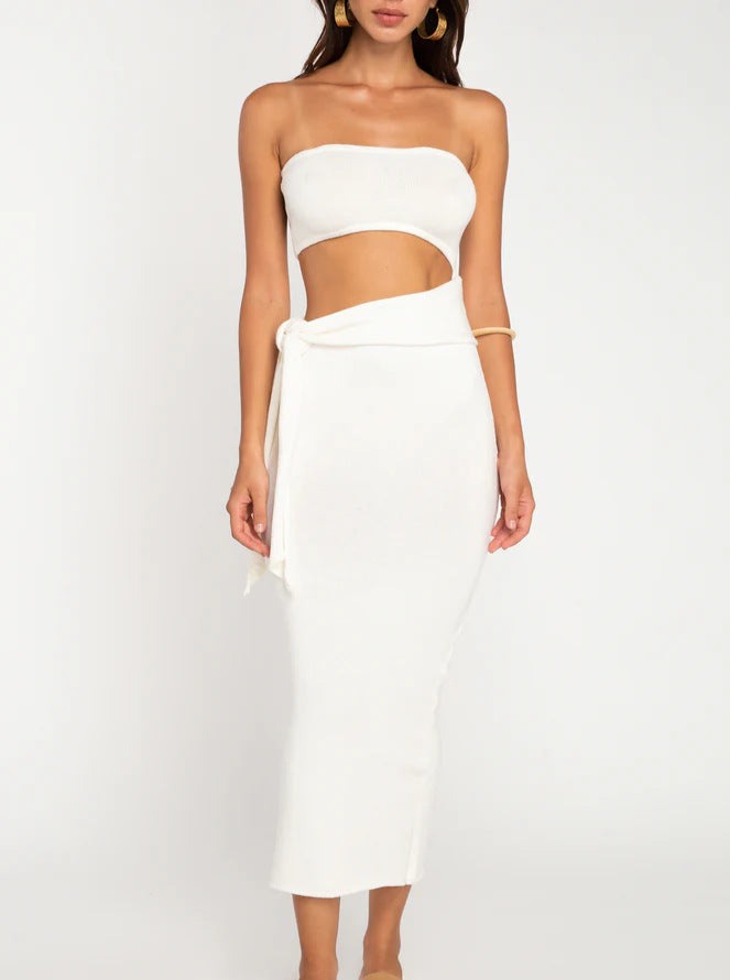 Sexy witte tube top cut out bodycon jurk 