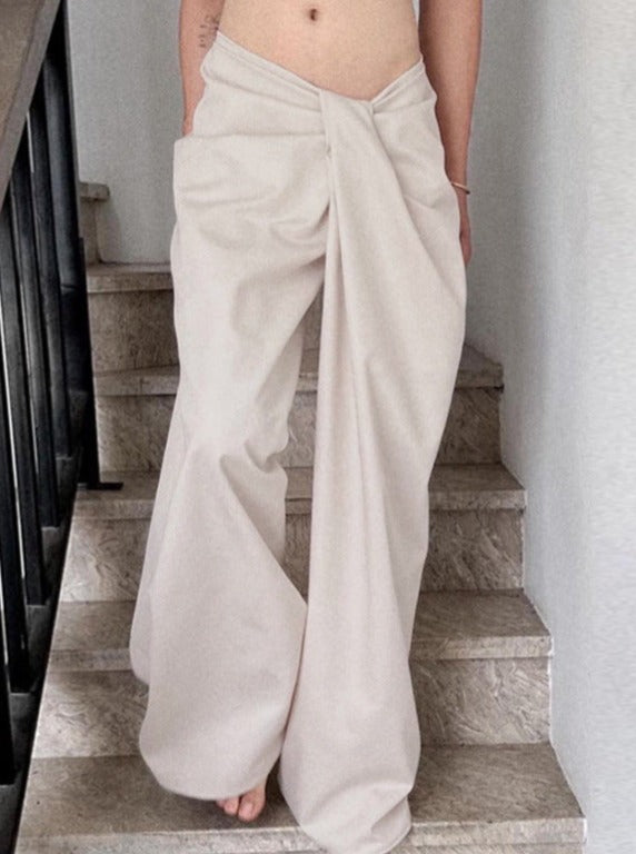 Low Waist Irregular Pleated Loose Pants