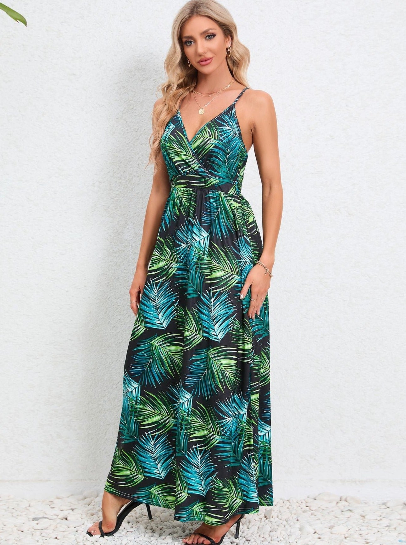 Green Tropical Printed Long Dress