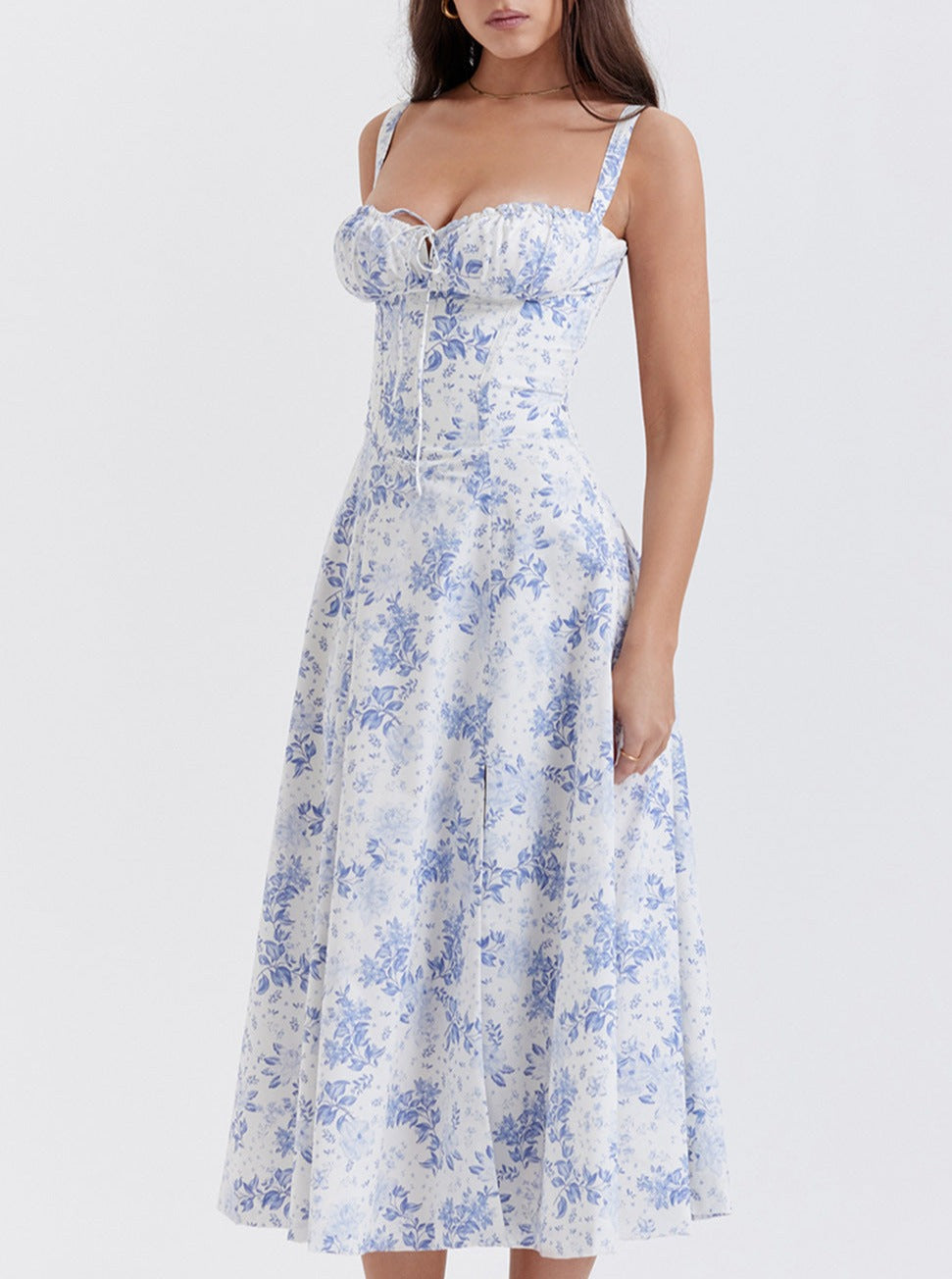 Elegante zomerse bloemen halter geplooide midi-jurk