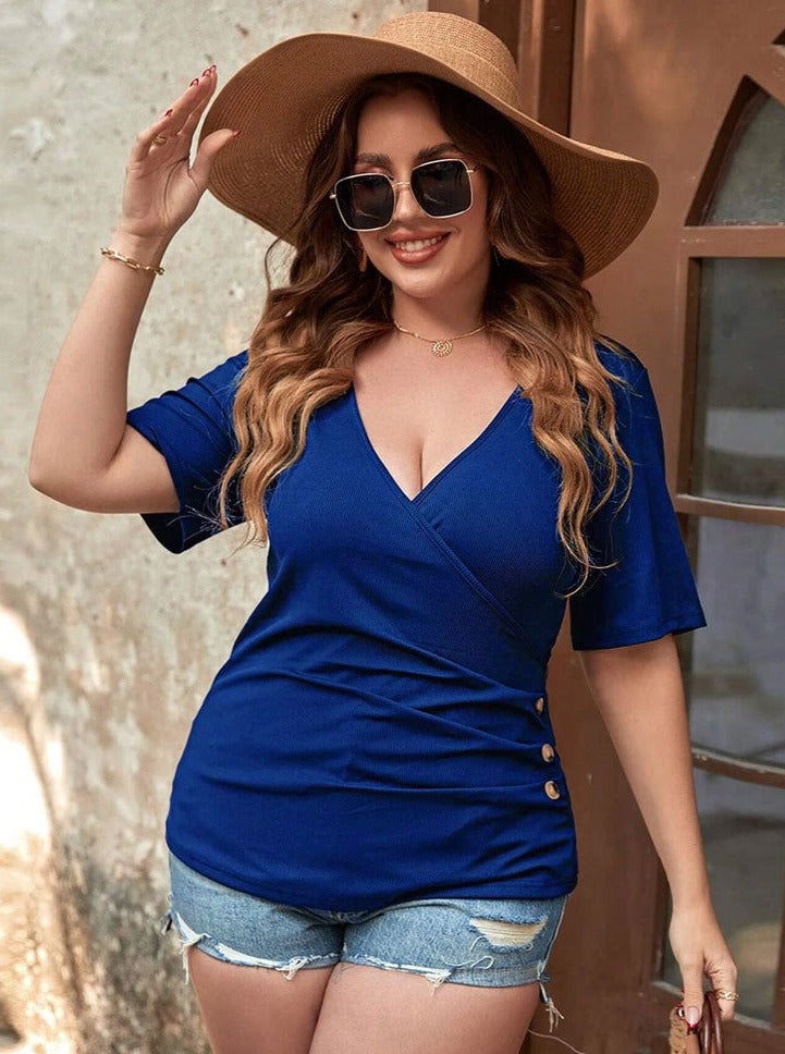 Summer Crisscross V-Neck Short Sleeved Casual Top