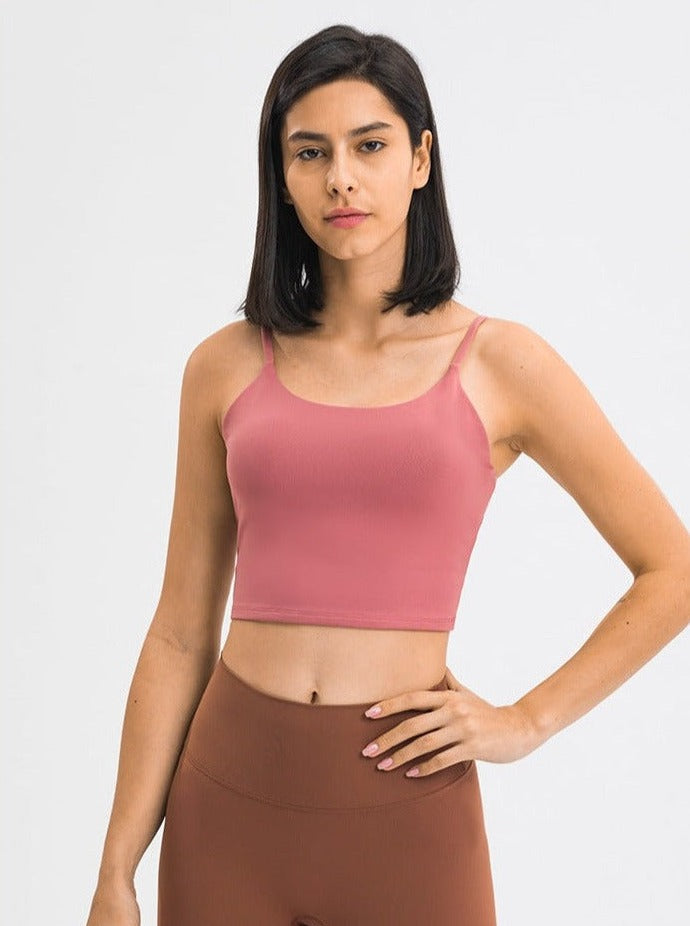 Perzikroze mouwloze sportyoga crop top 