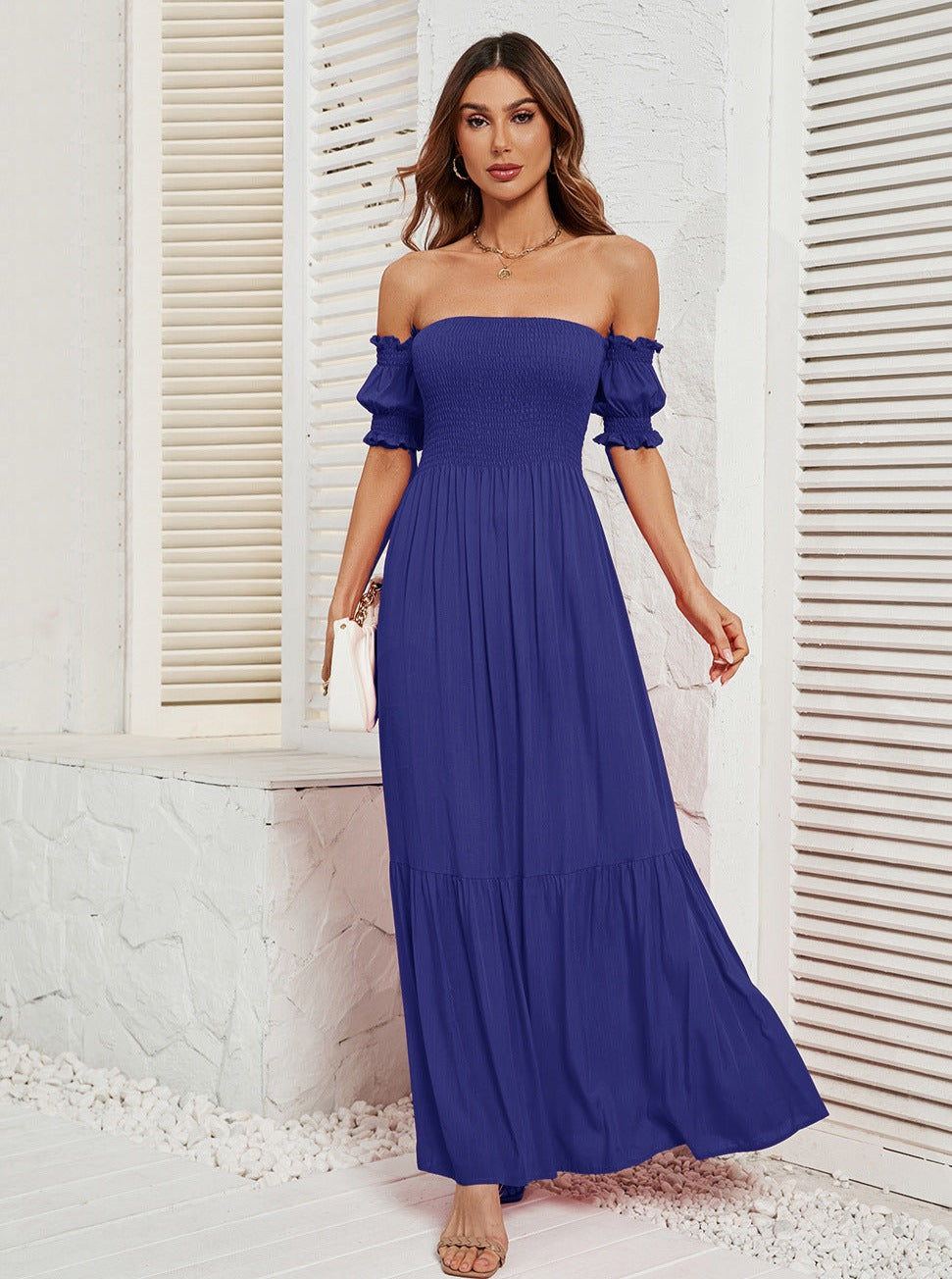 Off Shoulder Bell Sleeve Effen Kleur Maxi Jurk 