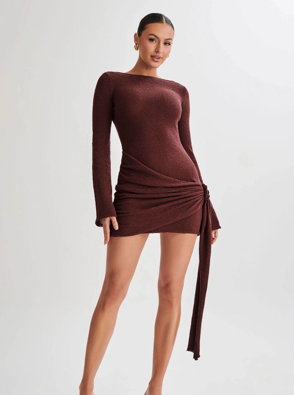 Long Sleeve Backless Knitted Mini Dress