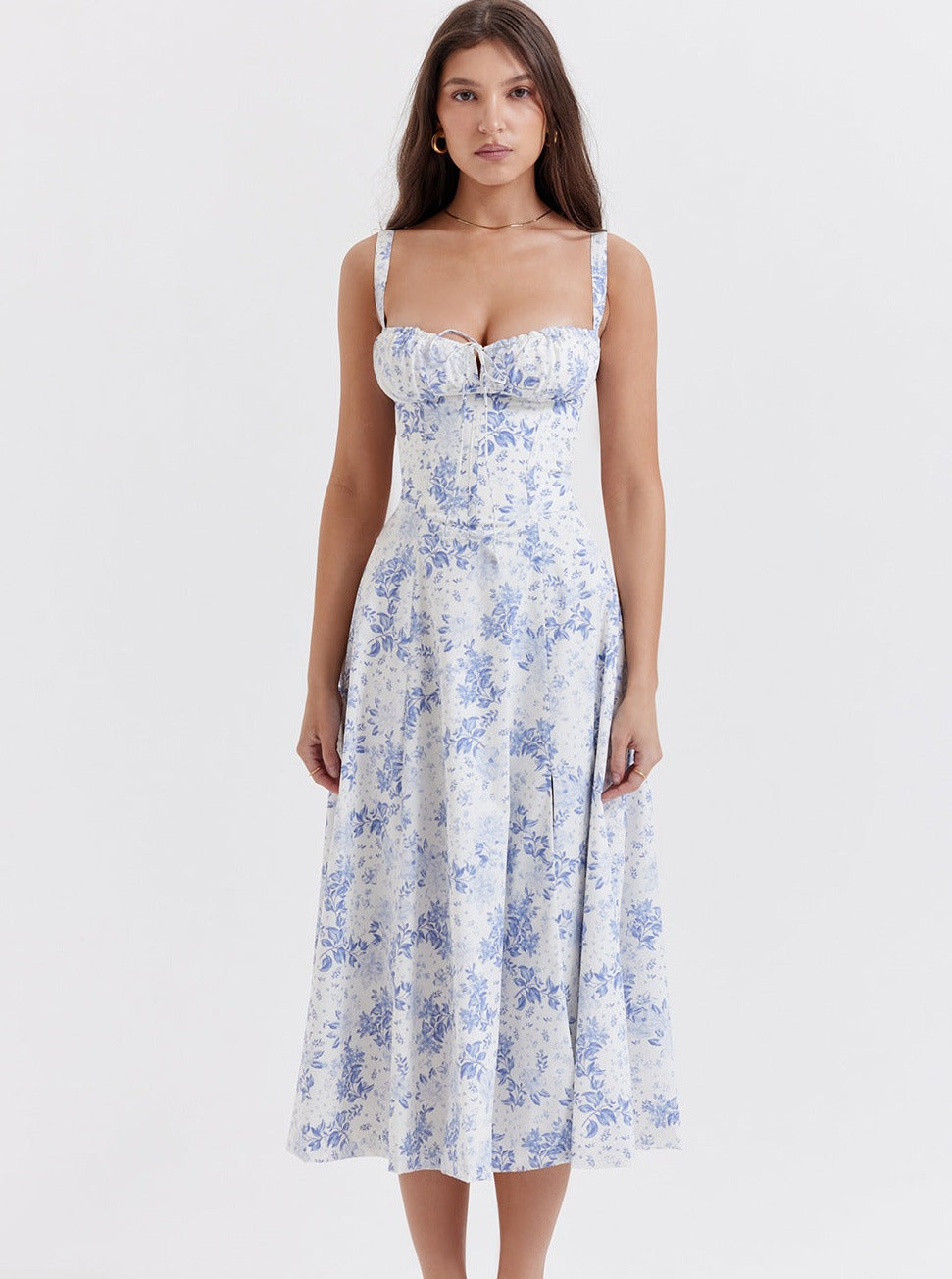 Elegante zomerse bloemen halter geplooide midi-jurk