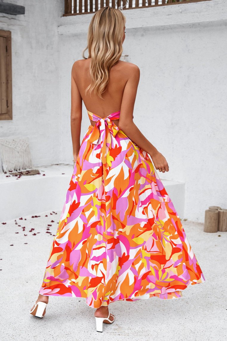 Classy V-Neck Halter Floral Maxi Dress