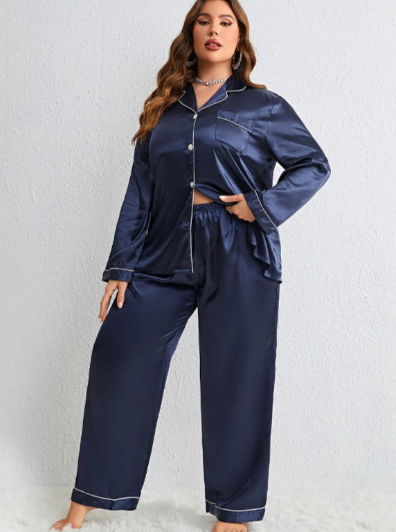 Dames Button Down Plus Size Tweedelige Loungewear Set 