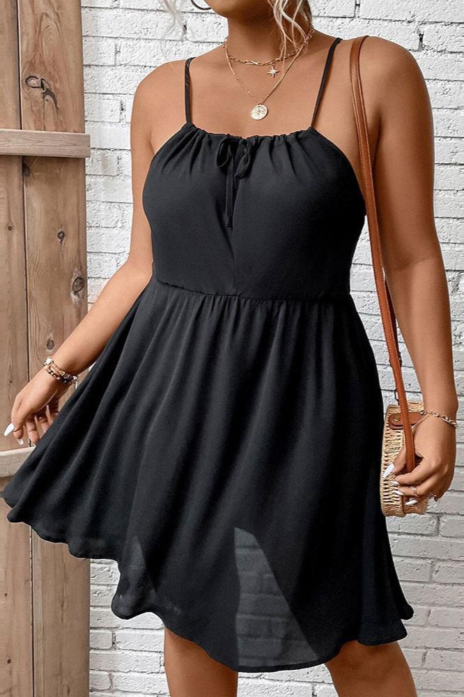 Plus Size Zwarte Mouwloze Geplooide Jurk 