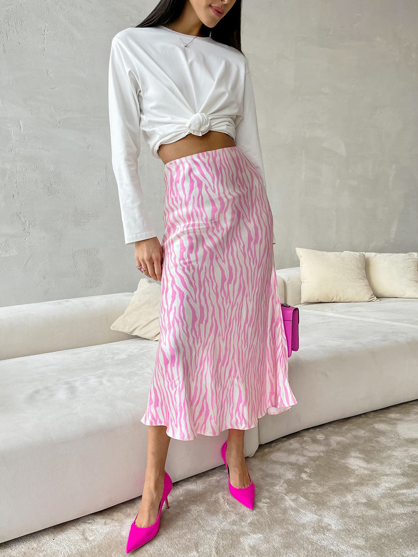 Zebra gestreepte roze midi rok 