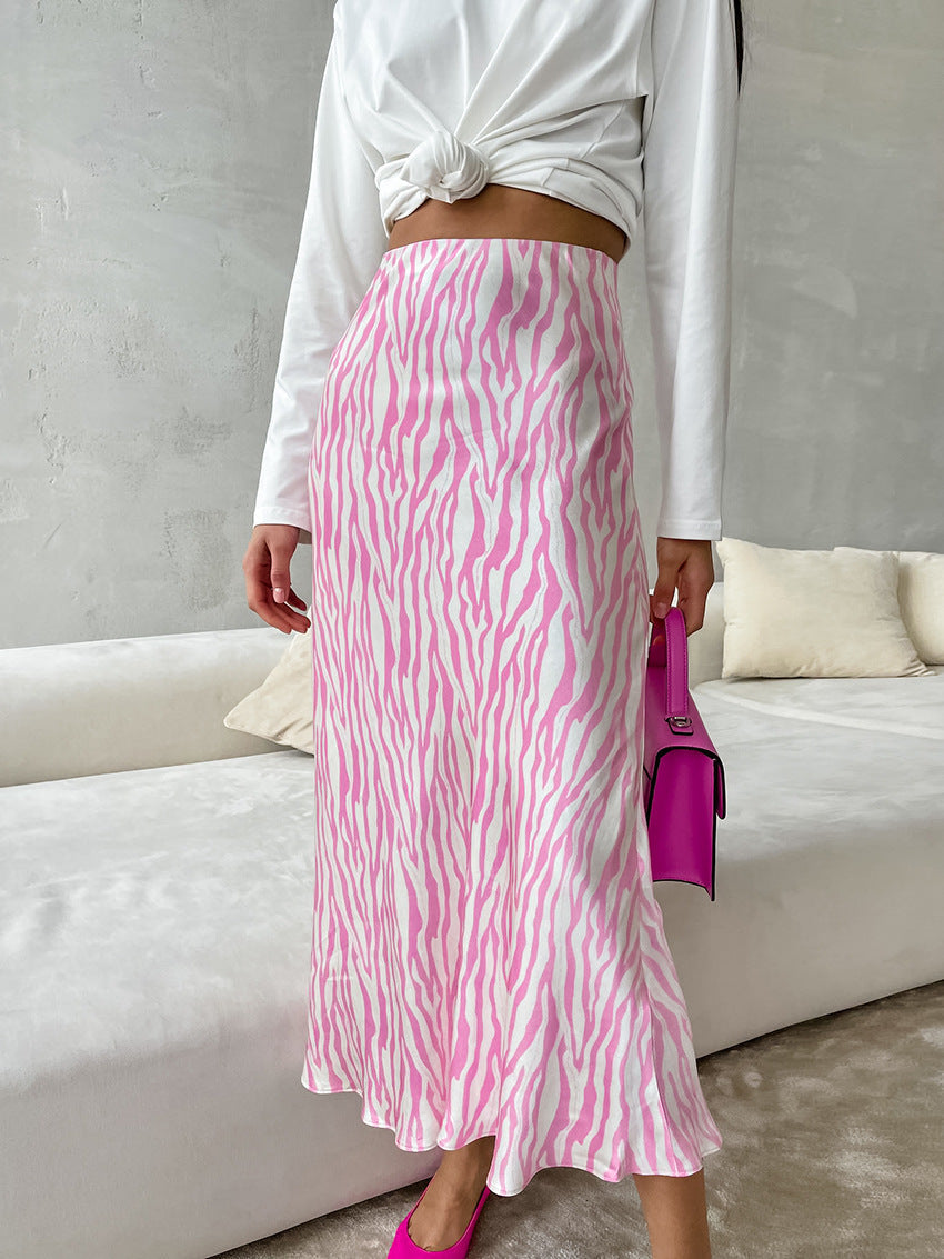 Zebra gestreepte roze midi rok 