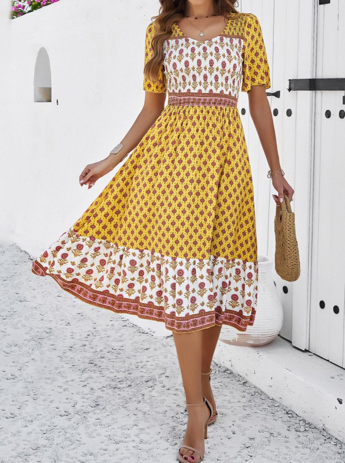 Elegant Retro Floral Printed Sundress