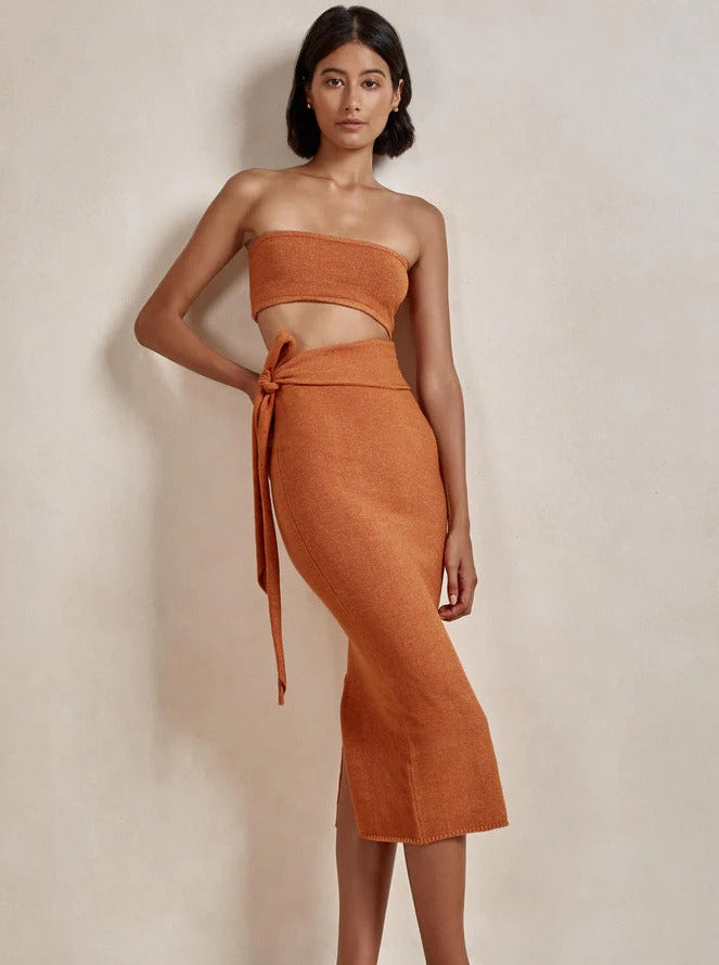 Sexy oranje tube top cut out bodycon jurk 