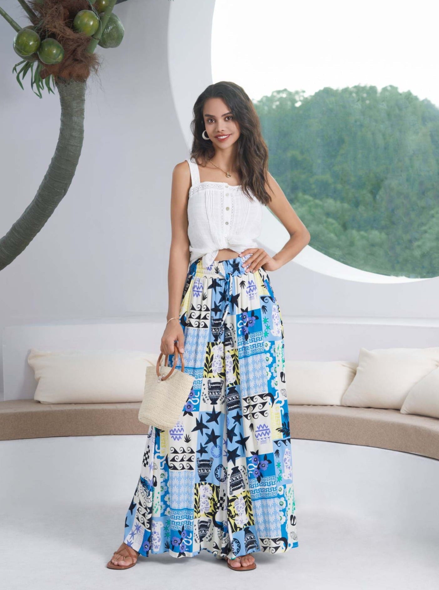 Casual Loose Printed Wide Leg Pants