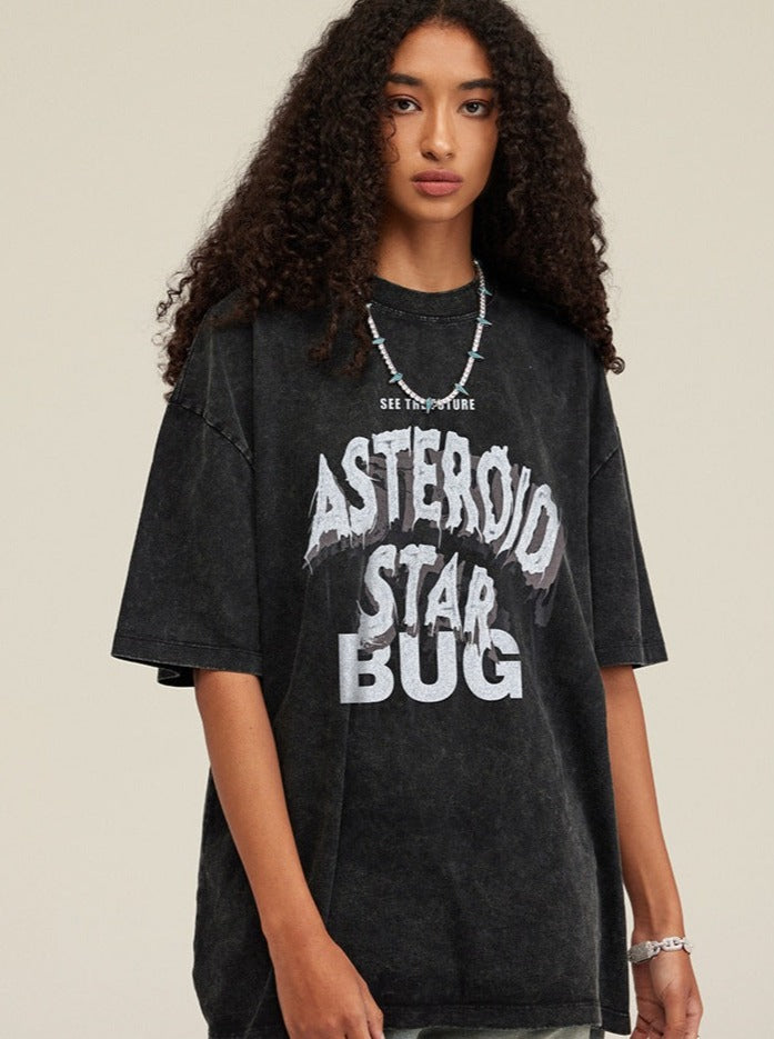 Zwart Casual Asteroid Letter Bedrukt Shirt 