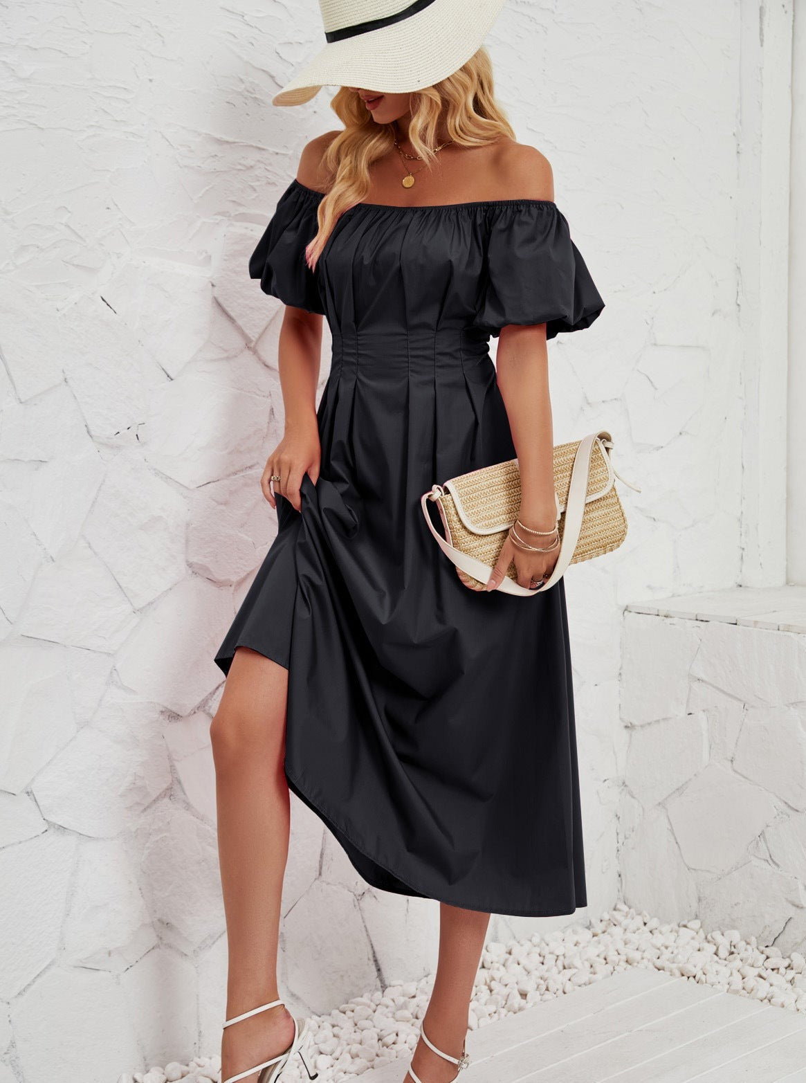 Off Shoulder Midi-jurk met klokmouwen 