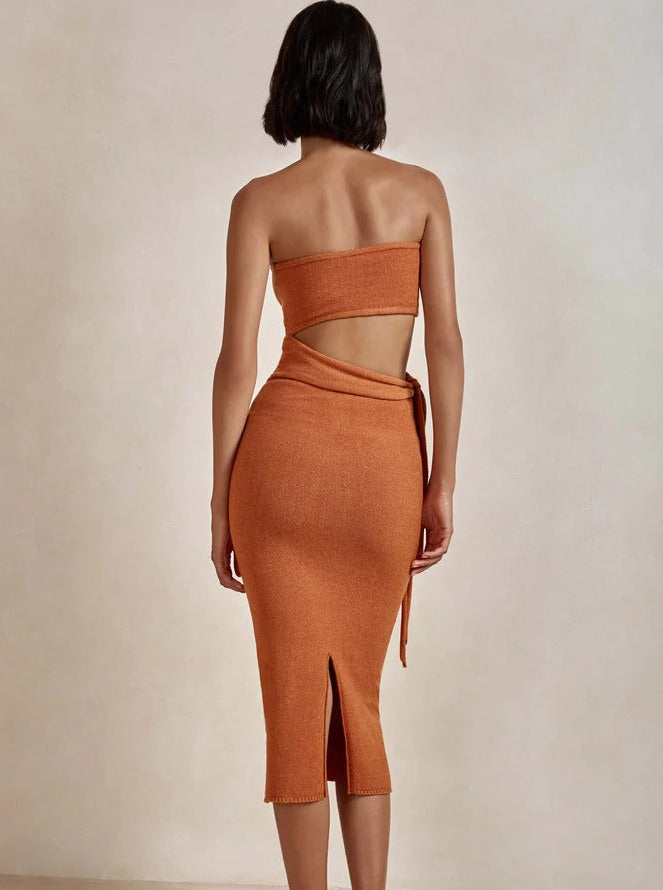 Sexy oranje tube top cut out bodycon jurk 