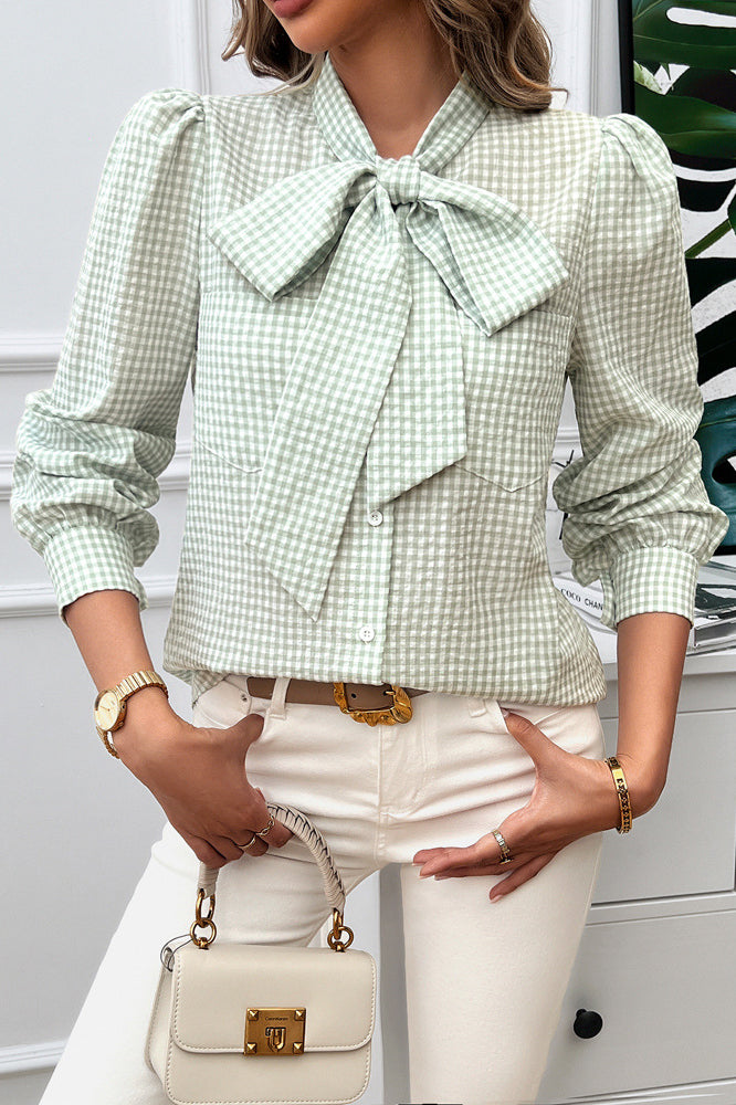 Gingham Blouse met Strikkraag