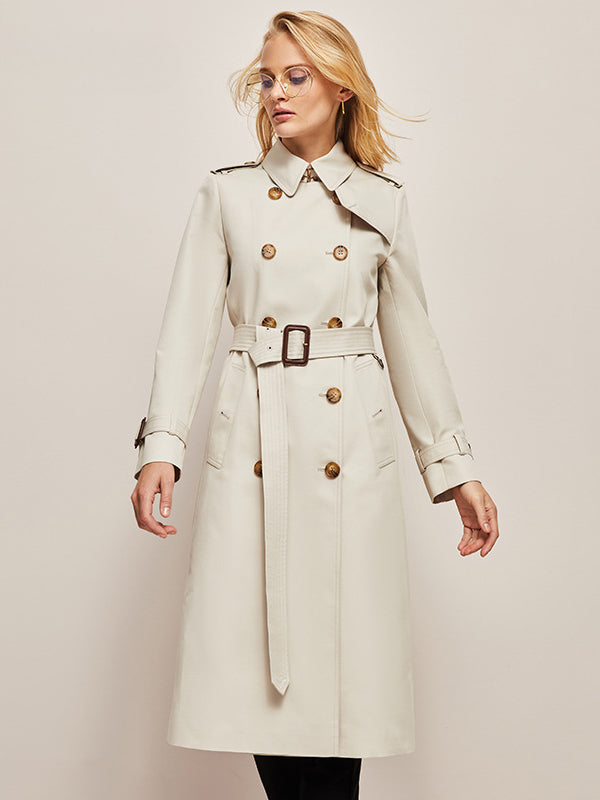 Klassischer Trenchcoat Damen Lang Mit Gürtel – Eleganter Übergangsmantel Herbst