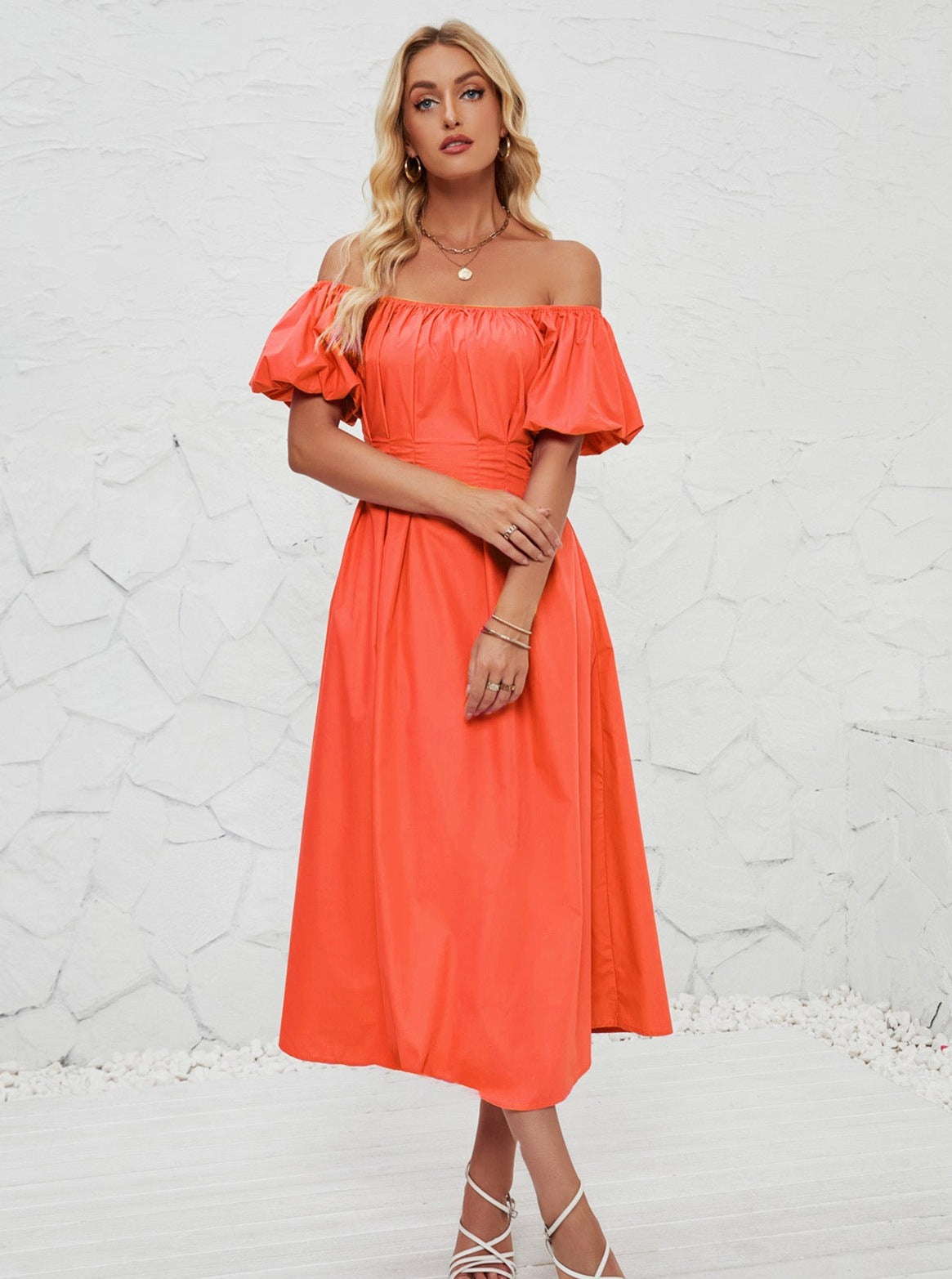 Off Shoulder Midi-jurk met klokmouwen 